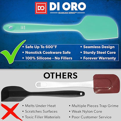 DI ORO Silicone Spatula Set - Rubber Kitchen Spatulas for Baking, Cooking, & Mixing - 600°F Heat-Resistant & BPA Free Silicone Scraper Spatulas for Nonstick Cookware - Dishwasher Safe (3pc, Mint) - Image 2