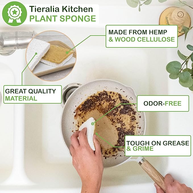 Tieralia Bamboo Dish Brush Gift Set – 5-Piece Kitchen Cleaning Set with Bottle Brush, Round Scrub Brush, Palm Brush & 2 Plant-Based Sponges | Wooden Handle Cleaning Tools for Dishes & Surfaces - Image 5