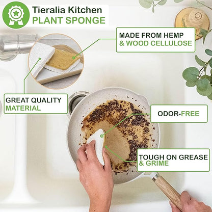 Tieralia Bamboo Dish Brush Gift Set – 5-Piece Kitchen Cleaning Set with Bottle Brush, Round Scrub Brush, Palm Brush & 2 Plant-Based Sponges | Wooden Handle Cleaning Tools for Dishes & Surfaces - Image 5