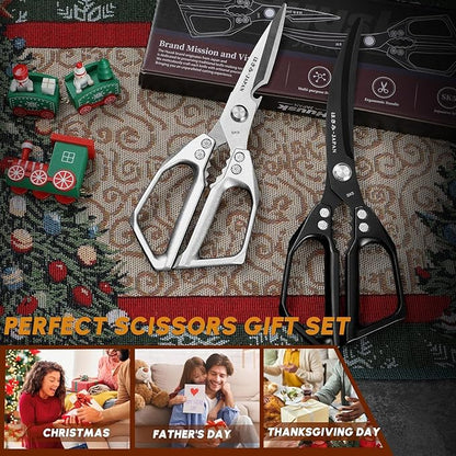 HUUSK Kitchen Scissors Set - Stainless Steel Kitchen Shear, Sharp Meat Scissors Dishwasher Safe, Heavy Duty Poultry Shears, Japanese Cooking Scissor for Food, Chicken Bones, Christmas Gift for Men - Image 6