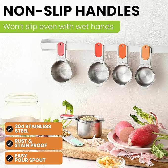 Spring Chef Magnetic Stainless Steel Measuring Cups, Patented, Kitchen Tools with Easy to Read Markings for Measuring Dry or Liquid Ingredients, Set of 7, Desert Sunset - Image 5