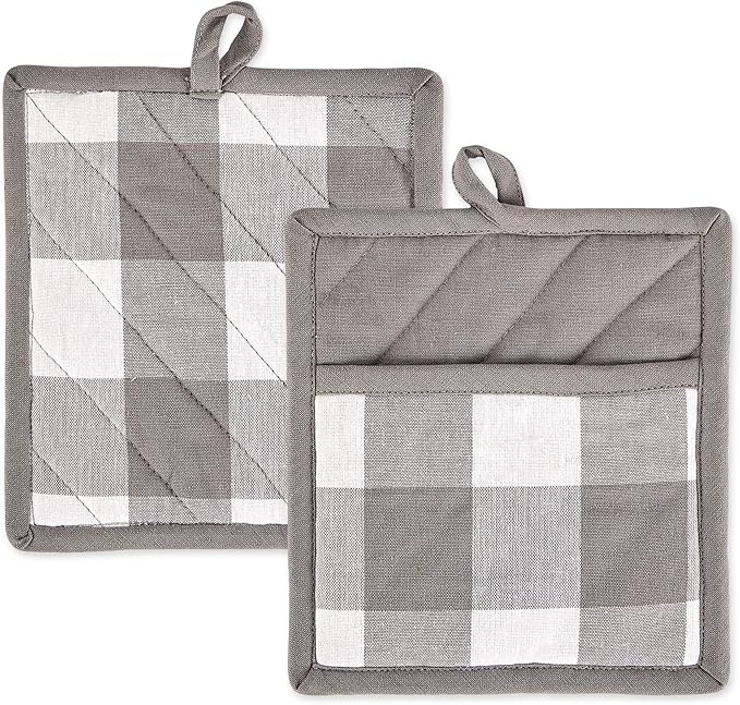 DII Buffalo Check Kitchen Collection, Classic Farmhouse Kitchen Set, Potholder, One Size, Gray & White, 2 Piece