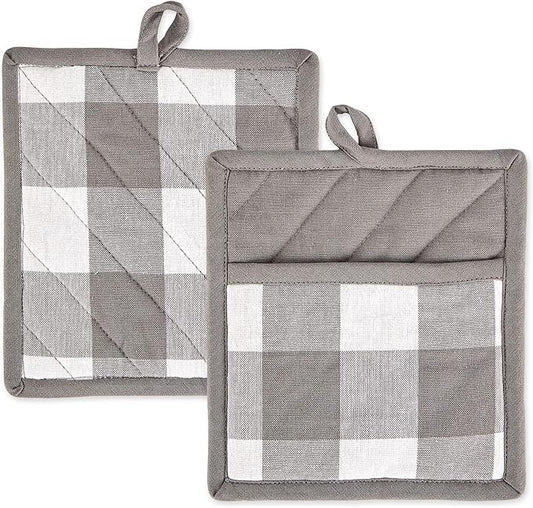 DII Buffalo Check Kitchen Collection, Classic Farmhouse Kitchen Set, Potholder, One Size, Gray & White, 2 Piece
