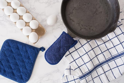 DII Basic Terry Collection Quilted 100% Cotton, Pan Handle, Nautical Blue, 3 Piece - Image 3