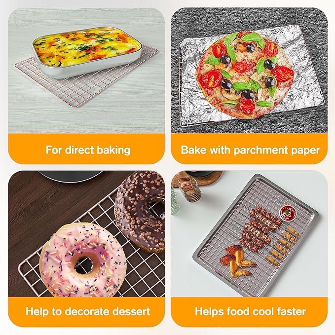 2PCS Cooling Racks for Cooking and Baking - 10" x 16"Heavy Duty Stainless Steel Wire Rack for Baking, Grilling, Roasting - Oven & Dishwasher Safe - Fits Half Sheet Pan（Rose Gold） - Image 4