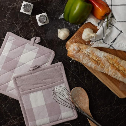 DII Buffalo Check Kitchen Collection, Classic Farmhouse Kitchen Set, Potholder, Dusty Lilac, 2 Piece