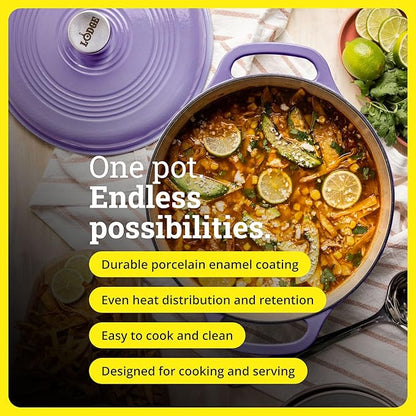Lodge Essential Enamel Cast Iron Dutch Oven - Perfect for Bread Baking, Braising, Marinating & Slow Cooking - Features Moisture-Sealing Lid & Dual Handles - Kitchen Essentials - 6 Quarts - Lilac - Image 2