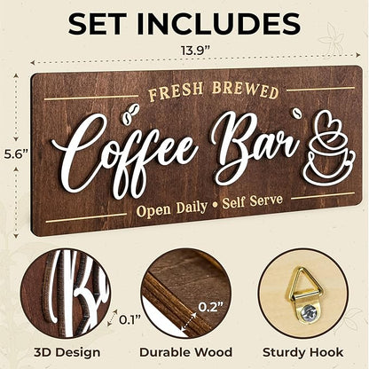 Woodamore Coffee Bar Signs for Wall Decor - Vintage Coffee Accessories for Cafe Station Signs Decorations, Small Farmhouse Cafe Sign for Home Decor Kitchen, Countertop - Image 2