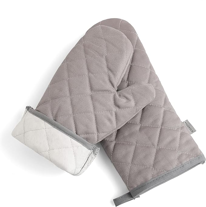 Oven Mitts and Pot Holders 4 pcs Set,High Heat Resistant 500 Degree Extra Thicken Long Kitchen Cotton Oven Glove for Cooking (12 Inch,Grey) - Image 4