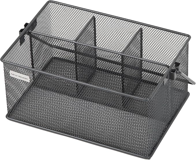 Mind Reader Multi-purpose Storage Caddy with Handle, Desktop Organizer, Cutlery Holder, 4 Compartments, Metal Mesh, Gray - Image 5