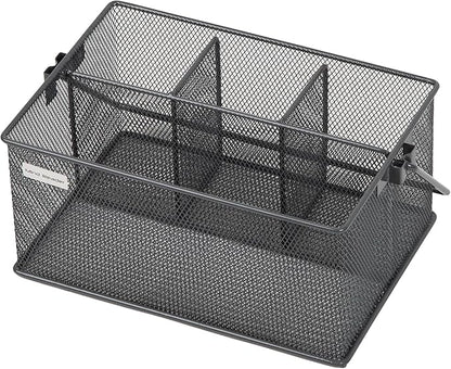 Mind Reader Multi-purpose Storage Caddy with Handle, Desktop Organizer, Cutlery Holder, 4 Compartments, Metal Mesh, Gray - Image 5