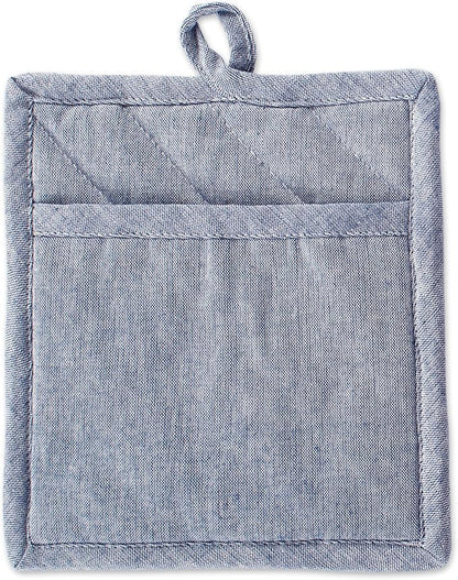 DII 100% Cotton Solid Chambray Kitchen Set, Potholders, Blue, 2 Piece