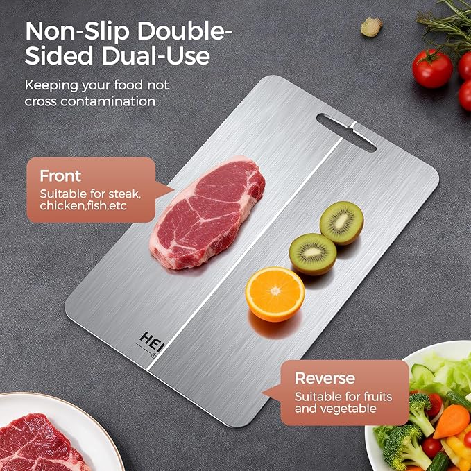 Titanium Cutting Board Set of 3, 100% Pure Titanium Cutting Boards for Kitchen, Non-Toxic, Double-Sided Chopping Boards for Raw & Cooked Food, Handles Included, Dishwasher Safe(10” x 6”) - Image 7