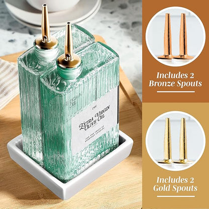 COOK WITH COLOR Olive Oil Dispenser Bottle - 2 Pk Glass Oil Dispenser for Kitchen - Condiment, Coffee Syrup & Vinegar Dispenser, Olive Oil Cruet, Includes 4 Auto Pourer Spouts - Image 5