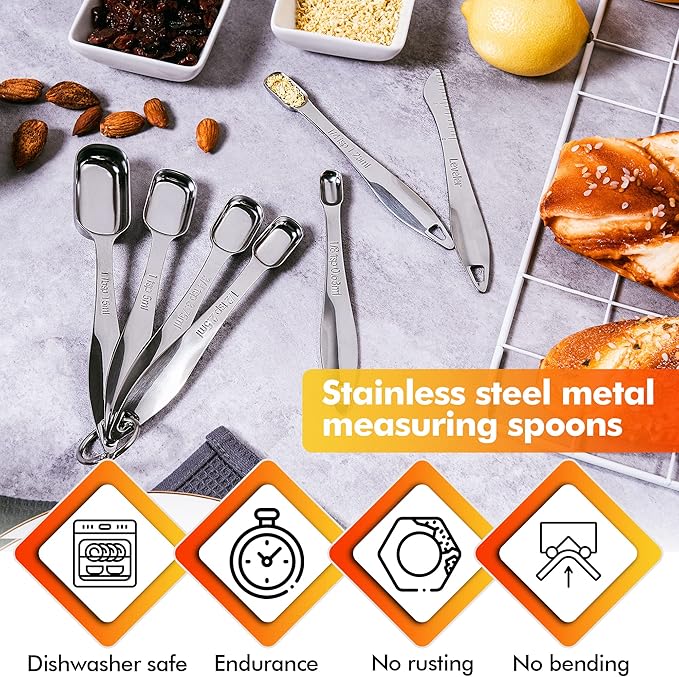 Rainspire Heavy Duty Measuring Spoons Set Stainless Steel, Metal Measuring Cups and Spoons Set for Dry or Liquid, Fits in Spice Jar, Home Gadgets Kitchen Gadgets, Set of 7 Including Leveler - Image 2