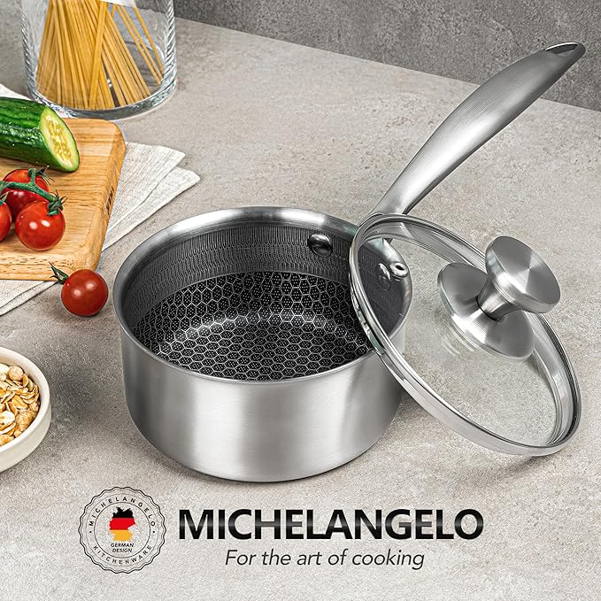 MICHELANGELO 1 Quart Saucepan with Lid, Premium Triple Ply Stainless Steel Sauce Pan with Lid, Small Saucepan with Honeycomb Interior - 1QT - Image 7