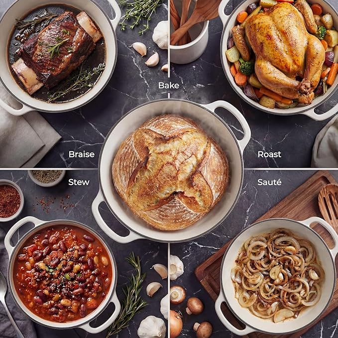 Zulay Kitchen 7.7 Quart Enameled Cast Iron Dutch Oven Pot with Lid – Premium Durability & Oven Safe up to 500°F – Heavy Duty Cookware Perfect for Bread Baking, Stews, Braising & Roasting – White - Image 3
