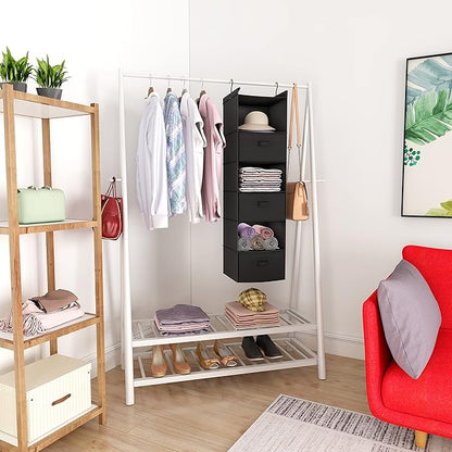 MAX Houser 6 Tier Shelf Hanging Closet Organizer, Closet Hanging Shelf with 2 Sturdy Hooks for Storage, Foldable (Black-D3)