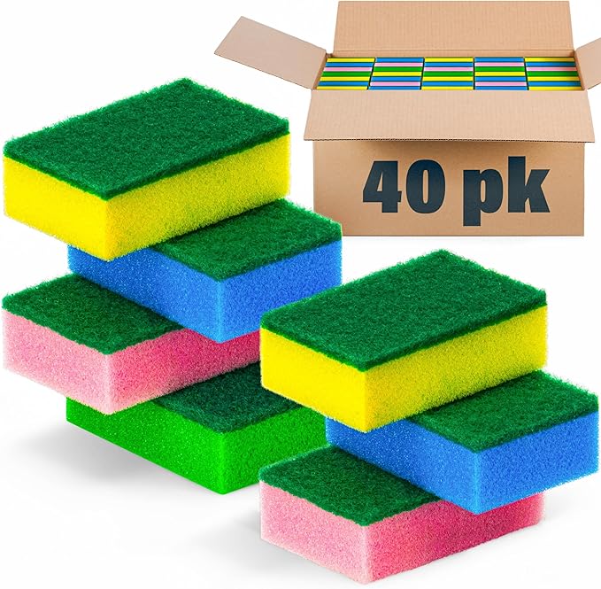 DecorRack 40 Pack Kitchen Sponges, Heavy Duty, Non-Scratch Cleaning Scrub Sponges for Dishes, Cleaning Household, Bathroom, Car Wash - Multicolor (Pack of 40) - Image 2