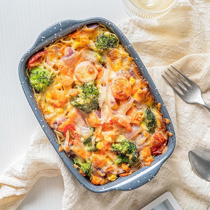Ceramic Bakeware Dish Set of 3, Rectangular Baking Casserole for Oven,High Heat Resistant,Lasagna Pan Deep with Handles,Handcraft Speckle Series (13.8''/12''/9.6''Grey) - Image 5