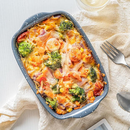Ceramic Bakeware Dish Set of 3, Rectangular Baking Casserole for Oven,High Heat Resistant,Lasagna Pan Deep with Handles,Handcraft Speckle Series (13.8''/12''/9.6''Grey) - Image 5