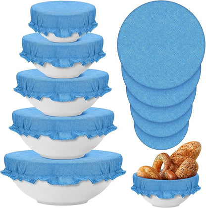 Patelai 10 Pcs Bowl Covers Reusable in 5 Size Stretch Cloth Fabric Elastic Food Storage Bowl Covers Bread Sourdough Lids for Proofing Food Fruits Leftover(Blue,Blue Style) by Patelai