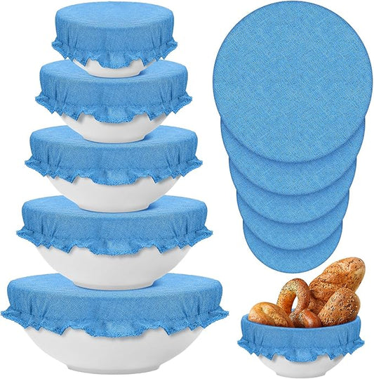 Patelai 10 Pcs Bowl Covers Reusable in 5 Size Stretch Cloth Fabric Elastic Food Storage Bowl Covers Bread Sourdough Lids for Proofing Food Fruits Leftover(Blue,Blue Style) by Patelai
