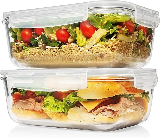8 Cups/ 63 Oz 4 Piece (2 containers + 2 Lids) Large Glass Food Storage/ Baking Containers with Locking Lids . Ideal for Storing food, vegetables or fruits. BPA Free & Leak Proof -Microwave, Oven Safe - Image 7