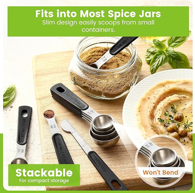 Spring Chef Stainless Steel Magnetic Measuring Spoons Set of 8 with Leveler, Round Metal Teaspoon & Tablespoon Measuring Spoons - Kitchen Gadgets For Baking and Cooking - Image 8