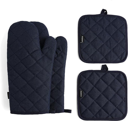 Oven Mitts and Pot Holders 4 pcs Set,High Heat Resistant 500 Degree Extra Thicken Long Kitchen Cotton Oven Glove for Cooking (12 Inch,Deep Blue) by M+MIAOYAN