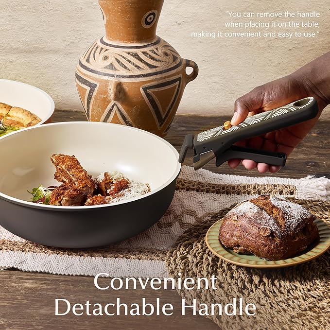 CAROTE 21-Piece Ceramic Cookware Set, Nonstick Pots and Pans Set with Detachable Handle, Non-Toxic Kitchen Cooking Set, Induction Compatible, Dishwasher & Oven Safe, Charcoal - Image 7