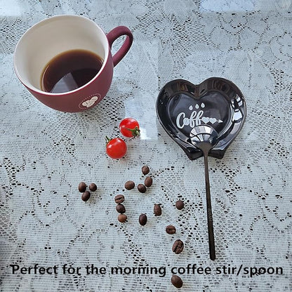 Ture Heart-shaped Ceramic Spoon Rest - Mini & Small, Holds Coffee & Teaspoons, Black - Image 4
