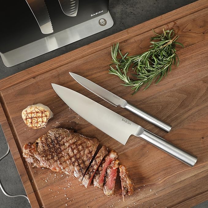 Babish 5 Piece 1.4116 German Steel Magnetic Knife Block Set Babish 5-Piece Forged Kitchen Knife Block Set – 1.4116 German Steel Cutlery with Magnetic Knife Holder – Professional Chef Knife Set
