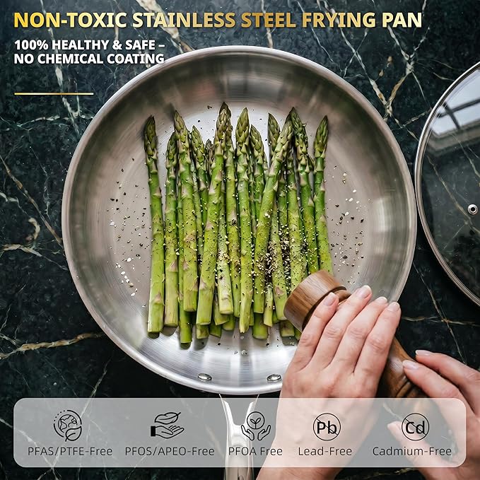 Ciwete 11-Piece Tri-Ply Stainless Steel Pots and Pans Set, 18/10 Stainless Steel Cookware Set with Steamer Insert, Induction Kitchen Cookware Sets with Cool Ergonomic Handles, Dishwasher, Oven Safe