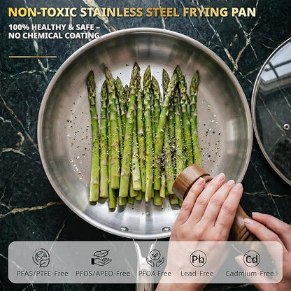 Ciwete 11-Piece Tri-Ply Stainless Steel Pots and Pans Set, 18/10 Stainless Steel Cookware Set with Steamer Insert, Induction Kitchen Cookware Sets with Cool Ergonomic Handles, Dishwasher, Oven Safe