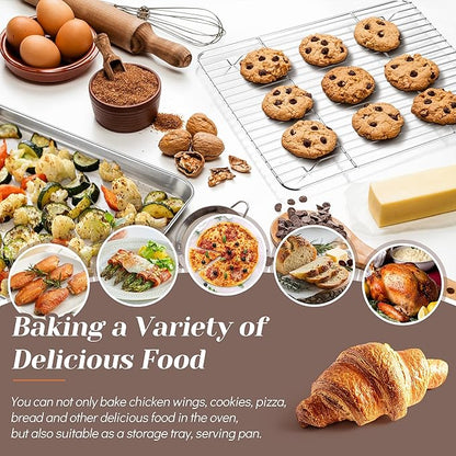 TeamFar Baking Sheet with Rack Set (2 Pans + 2 Racks), Stainless Steel Baking Pan Cookie Sheet for baking, Non Toxic & Healthy, Easy Clean & Dishwasher Safe - 4 Pack