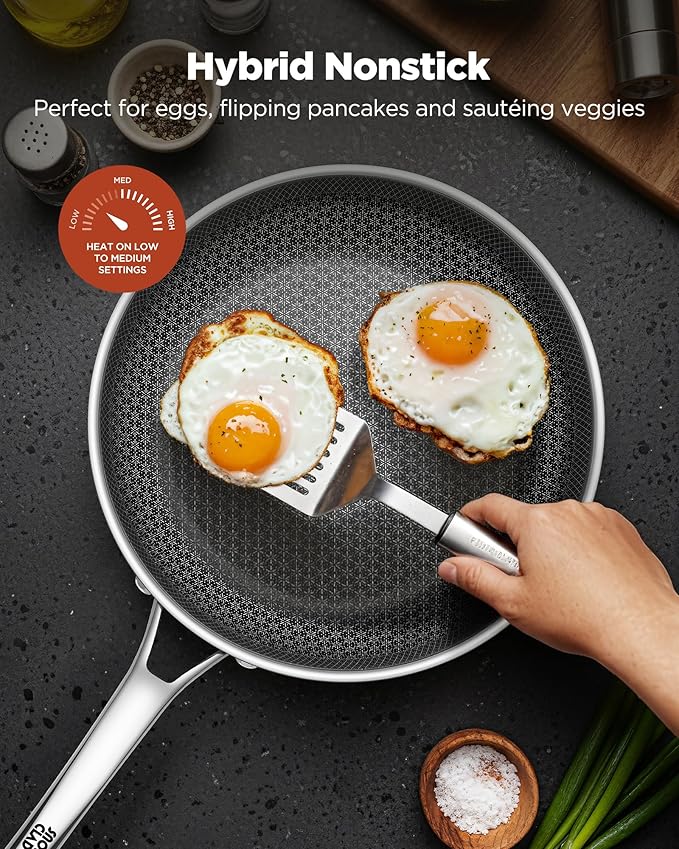 Non Stick Frying Pans, 12-inch with Lid, Hybrid Fajita Pans Nonstick,non stick Skillets Stainless Steel, Dishwasher & Oven-Safe, Induction Compatible Cooking Pan, PFOA Free Cookware - Image 3