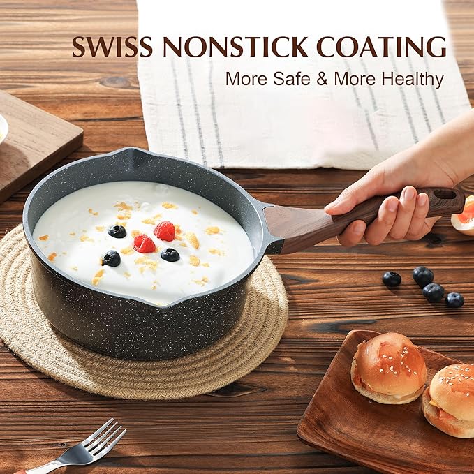 SENSARTE Nonstick Sauce Pan with Double Spout, 3.0 Quarts Swiss Granite Coating Sauce Pot with Lid Medium Kitchen Cooking Pot, Induction Comptable Saucepan, Free of Intentionally Added PFOA - Image 7