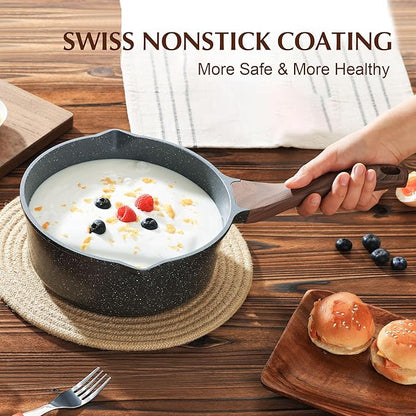 SENSARTE Nonstick Sauce Pan with Double Spout, 3.0 Quarts Swiss Granite Coating Sauce Pot with Lid Medium Kitchen Cooking Pot, Induction Comptable Saucepan, Free of Intentionally Added PFOA - Image 7