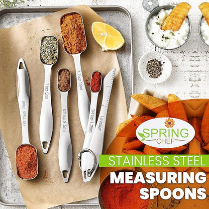 Spring Chef Stainless Steel Measuring Spoons Set of 6 with Leveler, Rectangular Metal Teaspoon & Tablespoon Measuring Spoons for Dry & Liquid Ingredients - Nesting Kitchen Gadgets For Baking & Cooking - Image 2