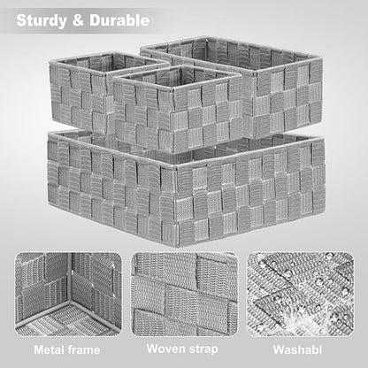 Posprica Drawer Organizer Bins,Woven Strap Storage Box Cube Basket Containers Divider for Organizing drawers, Shelves, Closets, Cabinets, Dressers and Countertops,set of 4, Light Grey - Image 3