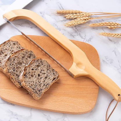 Bread Knife for Homemade Bread, 14.5" Wooden Sourdough Bread Knife, Sourdough Bread Slicer, Bow Design, Easy to Cut Into Uniform Thin Slices, Bread Saw for Cutting Sourdough Bread, Bagel, Baguette Etc