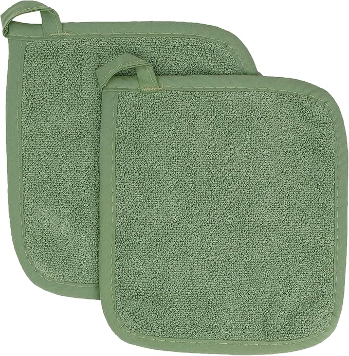 RITZ Terry Potholder & Hot Pad: Unparalleled Heat Resistant, Durable 100% Cotton – Ergonomically Designed for Optimal Grip – Easy-Care Machine Washable – 2-Pack, Juniper by Ritz+Foodservice