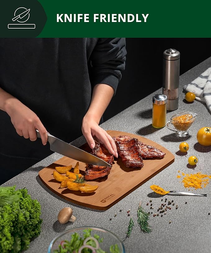 ROYAL CRAFT WOOD Wooden Cutting Boards for Kitchen Meal Prep & Serving - Bamboo Wood Serving Board Set with Deep Juice Groove Side Handles - Charcuterie & Chopping Butcher Block for Meat - Image 6