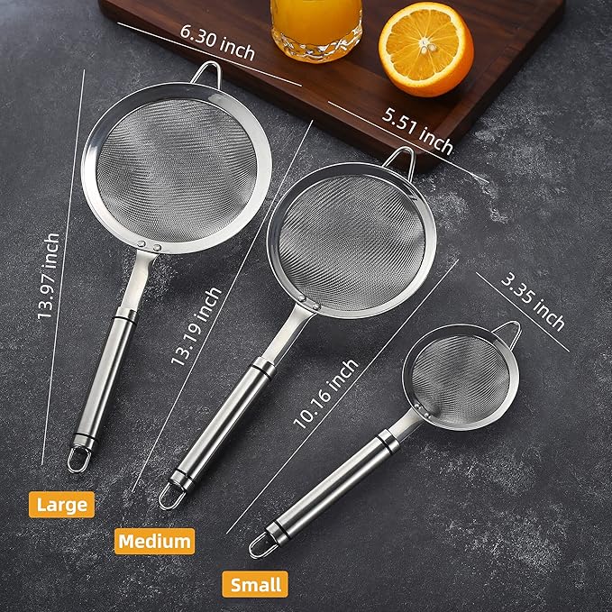 Stainless Steel Fine Mesh Strainers for Kitchen, Colander-Skimmer with Handle, Sieve Sifters for Food, Tea, Rice, Oil, Noodles, Fruits, Vegetable 4.73 inch - Image 3