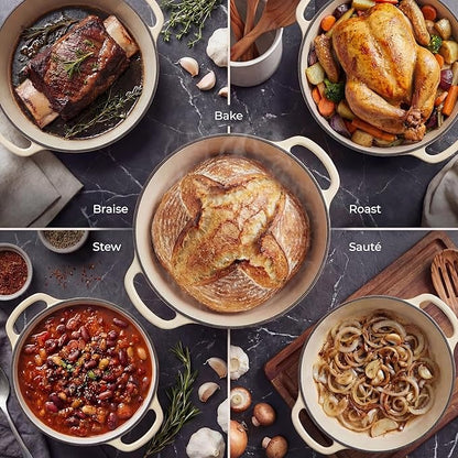 Zulay Kitchen 5 Quart Enameled Cast Iron Dutch Oven Pot with Lid – Premium Durability & Oven Safe up to 500°F – Heavy Duty Cookware Perfect for Bread Baking, Stews, Braising & Roasting – Ivory - Image 3