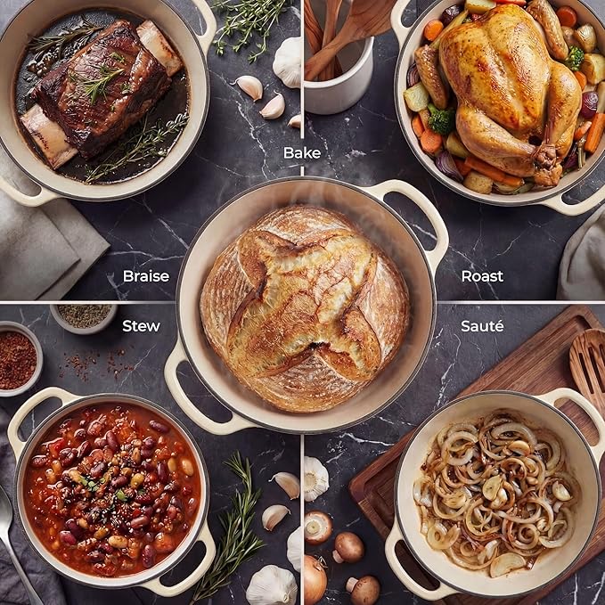 Zulay Kitchen 7.7 Quart Enameled Cast Iron Dutch Oven Pot with Lid – Premium Durability & Oven Safe up to 500°F – Heavy Duty Cookware Perfect for Bread Baking, Stews, Braising & Roasting – Ivory - Image 3