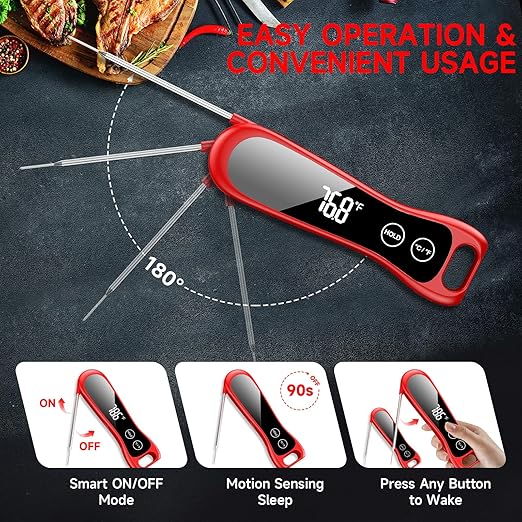 2026 Upgraded Meat Thermometer Digital-Instant Read Food Thermometer with Large LED Display, IP67 Waterproof Kitchen Thermometer with Compact Foldable Design for Cooking, Candy, Kitchen, BBQ - Image 5