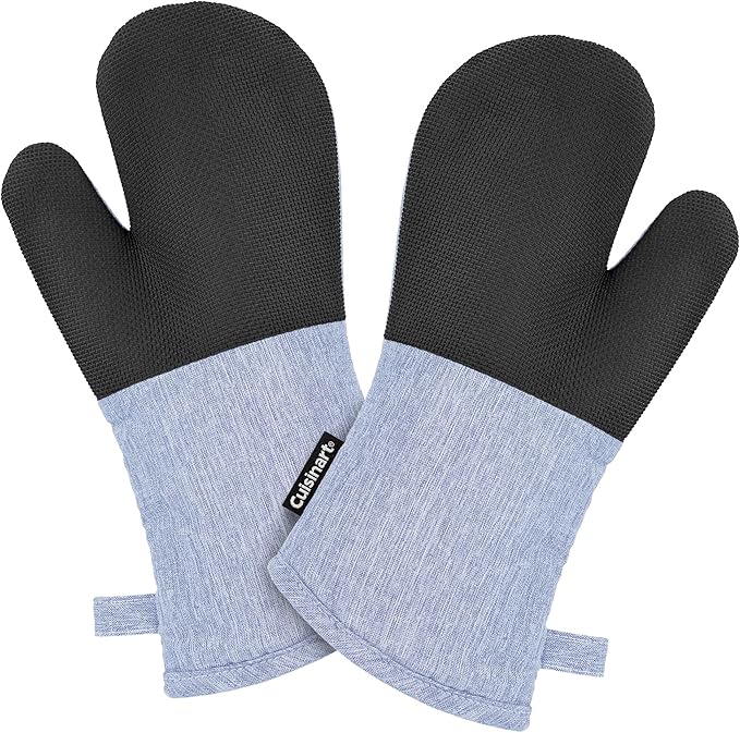 Cuisinart Kitchen Oven Mitts – Heat-Resistant Kitchen Mitts for Oven with Non-Slip Neoprene Palm, Long Cuff, and Cotton Filling – Durable Oven Gloves for Cooking, Baking, & Grilling (Chambray) by BestBrands