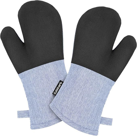Cuisinart Kitchen Oven Mitts – Heat-Resistant Kitchen Mitts for Oven with Non-Slip Neoprene Palm, Long Cuff, and Cotton Filling – Durable Oven Gloves for Cooking, Baking, & Grilling (Chambray) by BestBrands